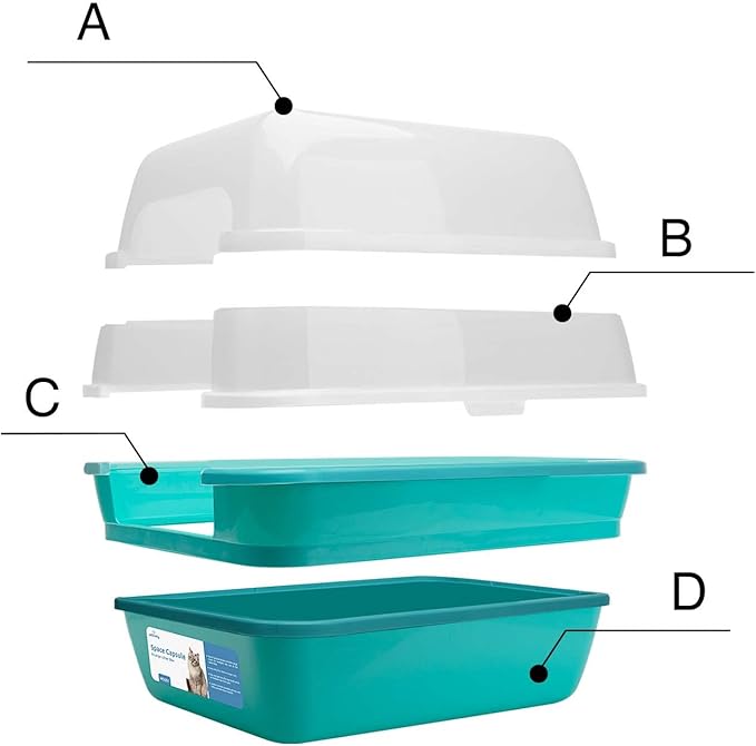 Petfamily Cat Litter Box, Large Foldable Jumbo Hooded Cat Litter Box with Transparent Lid (Teal)-Mewly Pet