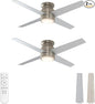 warmiplanet Flush Mount Ceiling Fans with Lights and Remote Control, 52-Inch, Brushed Nickel, 4-Blades, 2 Pack