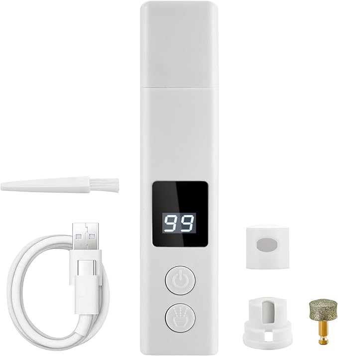 Dog Nail Grinder with 4-Speeds,Pet Claw Trimmers with 2 Modes Lighting UV, Nail Clippers for Small Medium and Large Dogs and Cats, Animal Nail Care,Grooming (White)-Mewly Pet