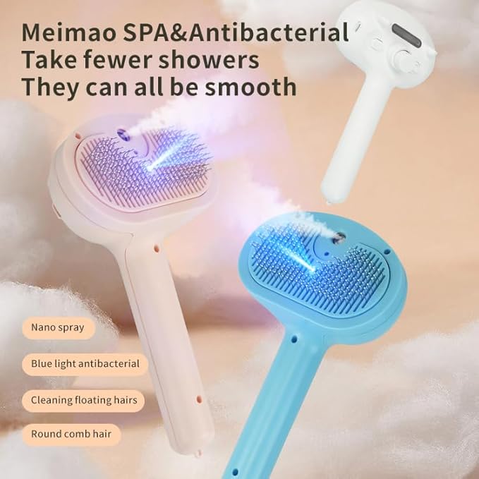 Cat Dog Grooming Brush 5-in-1 Pet Grooming Spray Brush Comb for Massaging and Cleaning Shedding Pet Hair, 1-Touch Release Button for Long/Short Hair Pets (Pink)-Mewly Pet