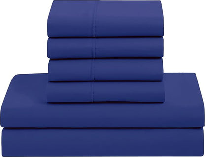 Sweet Home Collection 7 Piece Comforter Set Bag Solid Color All Season Soft Down Alternative Blanket & Luxurious Microfiber Bed Sheets, Royal Blue, Full