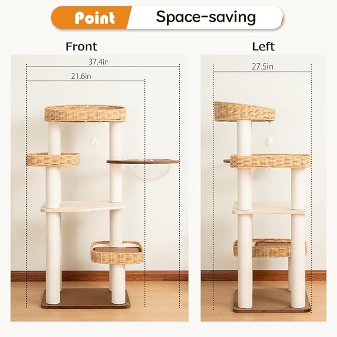 48'' Cat Tree for Large Cats, Modern Cat Tree Multi-Level Condo with Natural Wood, Cat Activity Centre for Medium and Big Pets-Mewly Pet