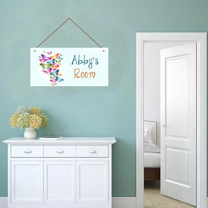 Personalized Colourful Butterflies Floral Signs for Girls Room Bedroom Door Hanging Wooden Signs Custom Baby Name Butterfly Door Hanger Baby Nursery Room Customized Kids Room Décor