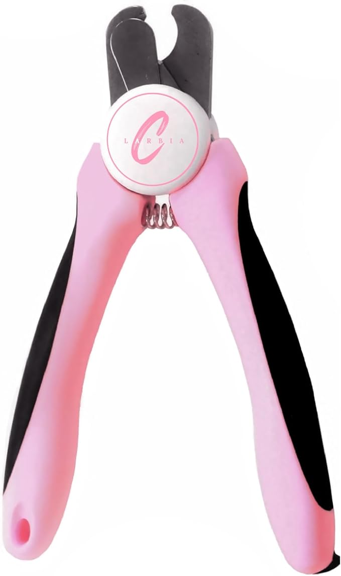 Pet Nail Clippers, Stainless Steel, Ergonomic Non Slip Design, Safe Home Pet Grooming for Cats and Dogs (Pink)-Mewly Pet