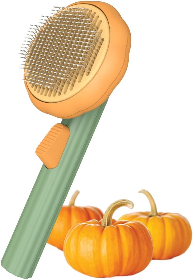 Pumpkin Self Cleaning Brush for Pet Deshedding - Deep Cleaning for Dogs, Cats, Puppies, Rabbits, Bunnies-Mewly Pet