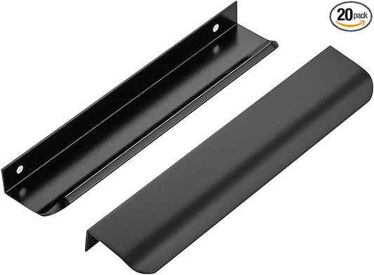 Ravinte Hardware 20 Pack Black Cabinet Handles, 7.8 Inch (200mm) Finger Edge Pulls, 6-1/4 Inch Hole Center, Finger Pulls for Cabinets