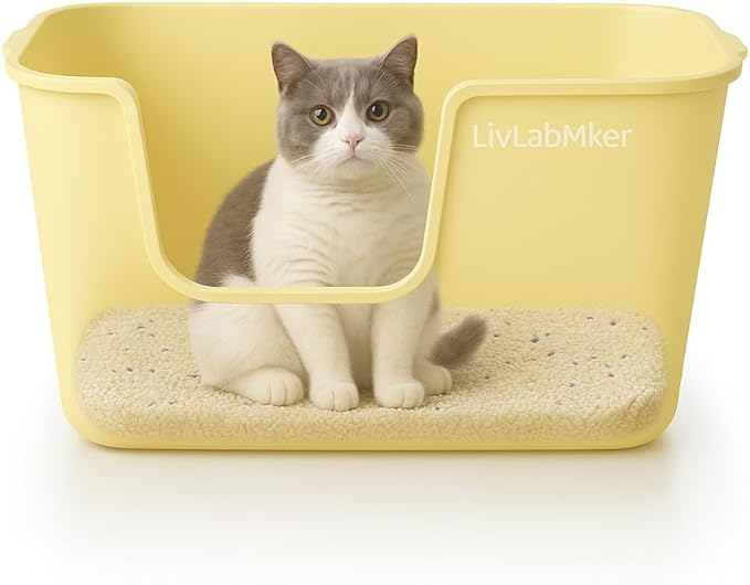 Extra Large Cat Litter Box with High Sides - Splash-Proof Design for Big Cats & Multi-Cat Homes, 24.6in x 16.7in x 12.8in (Yellow)-Mewly Pet
