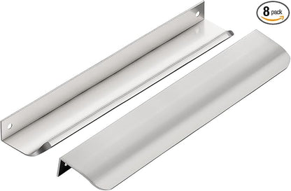 Ravinte Hardware 8 Pack Silver Cabinet Handles, 7.8 Inch (200mm) Finger Edge Pulls, 6-1/4 Inch Hole Center, Finger Pulls for Cabinets