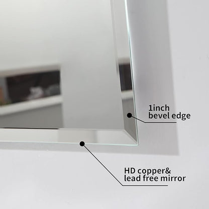 Mirrorons Beveled Mirror, Wall Mirror 40" x 32", Frameless Rectangle Bathroom Vanity Mirror with Beveled Edge, Hangs Horizontally or Vertically. Upgraded Shatterproof