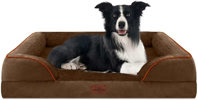 Comfort Expression Large Dog Beds Orthopedic Foam, Waterproof Dog Beds for Dogs, Comfy Pet Bed Sofa with Washable Removable Cover & Non-Slip Bottom(Large,Chocolate Brown)-Mewly Pet