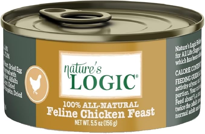 Nature's Logic Wet Cat Food - Feline Chicken Feast 95% Animal Ingredients - No Synthetic Vitamins, Minerals or Artificial Additives, 100% Natural, Grain-Free, Made in USA - Chicken (5.5 oz, 24 pack)-Mewly Pet