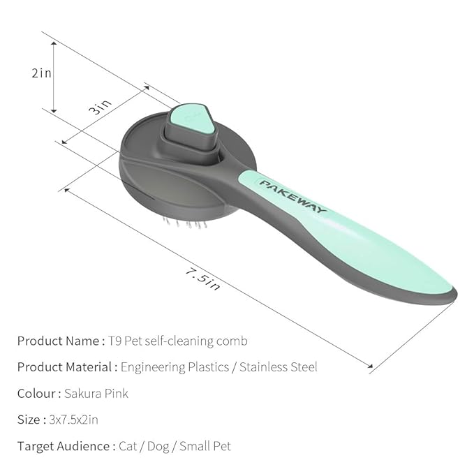 PAKEWAY Cat & Dog Grooming Brush - Self Cleaning, Release Button, Kitten & Pet Brush for Short, Medium & Long Hair (Green)-Mewly Pet