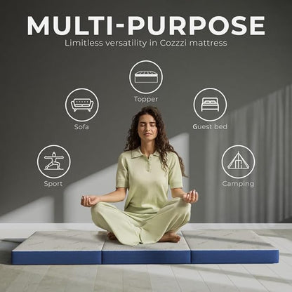 Cozzzi Trifold Foldable Mattress for Floor and Traveling with Removable Cover - Lightweight and Portable Foldable Mattress for Adults & Kids - Compact and Easy to Storage (75in x 25in x 4in)