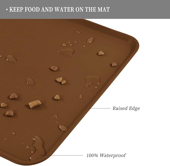 Waterproof Pet Feeding Mat with High Raised Edges, Heavier and Thicker Placemats for Cat Dog Water Bowl with BPA Free, Dogs Cats Food Mats for Messy Drinkers to Prevent Spill and Protect Floors-Mewly Pet