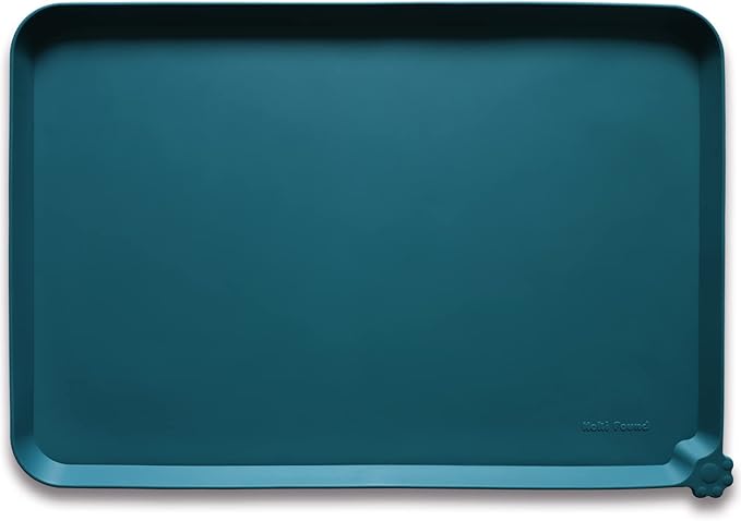 Hoki Found L Silicone Pet Food Mats - Non Slip Dog Cat Bowl Placemats - Waterproof Dog Cat Food Mats - For Carpet & Sicilian Ocean-Mewly Pet