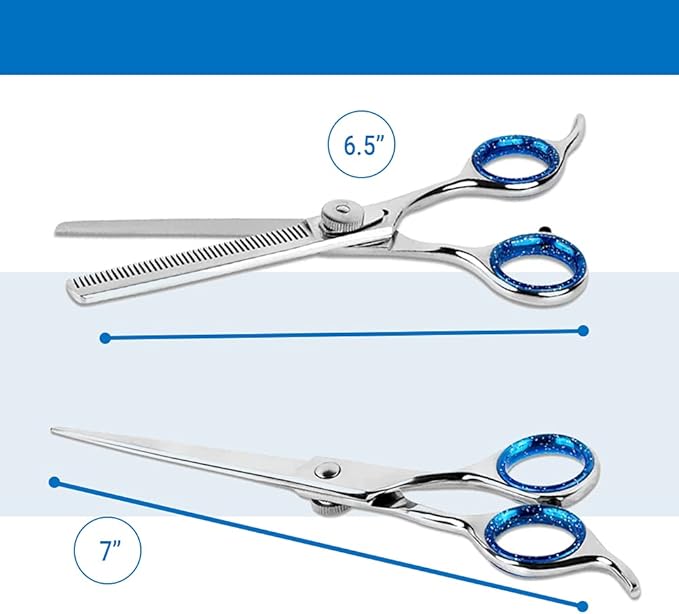 Laazar Pet Grooming Set - 7" Straight Pet Grooming Scissors & 6.5" Pet Thinning Shears with 42 Teeth | Professional Dog Scissors Kit | Use as Cat and Dog Shears-Mewly Pet