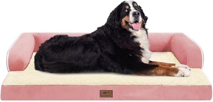 Orthopedic Washable Large Dog Bed, Pink Dog Beds with Removable Cover, Large XXXL Pet Dogs with Bolster, Washable Dogs Beds Sofa with Orthopedic Egg Foam for Medium Large Pet-Mewly Pet
