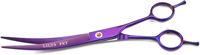 LILYS PET Professional PET Grooming Scissors Kit,Coated Titanium,Sharp and Strong Stainless Steel Blade for Dogs Cats Hair Cutting,3 Pieces of Scissors with a Comb and a Case (8.0 inches, Purple)-Mewly Pet