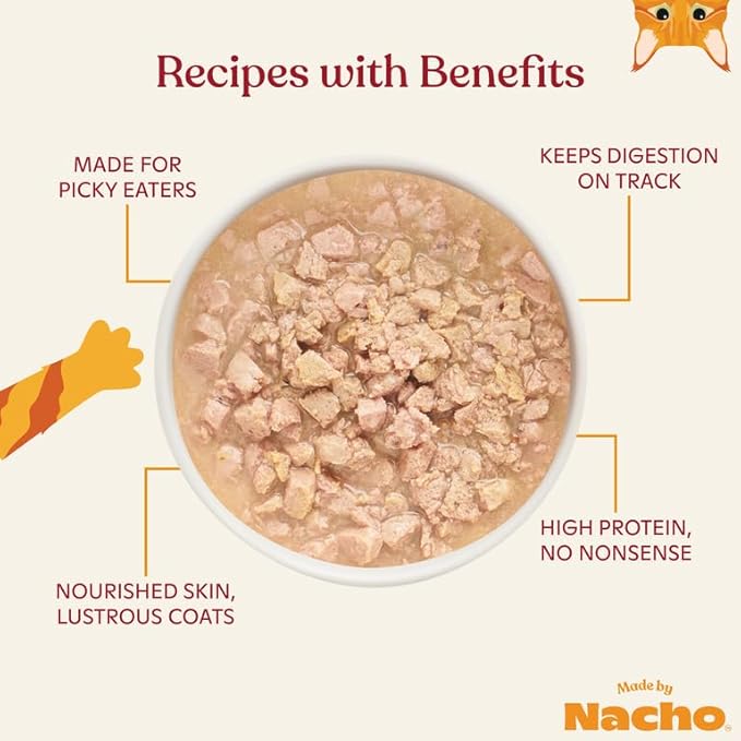 Made by Nacho Wet Cat Food, Cage-Free Minced Chicken in Bone Broth for Hydration with Prebiotics for Digestive Health, High Protein, 2.5oz Cups (10 Pack), Limited Ingredients-Mewly Pet