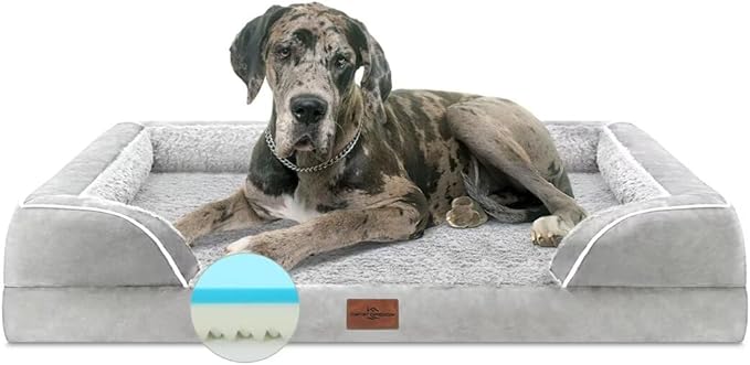 Comfort Expression XXL Dog Beds Waterproof for Extra Large Dogs, Orthopedic Memory Foam Dog Bed for Giant Dogs, Washable Pet Sofa Couch with Bolster & Removable Cover(XX-Large,Light Grey)-Mewly Pet
