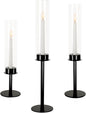 Hurricane Candle Holders Set of 3 Metal Candlestick Holder for Glass Taper Tall Candle Holders with Crystal Chimney Tube Candles Stands for Home Decor, Christmas, Dinning (3, Black)