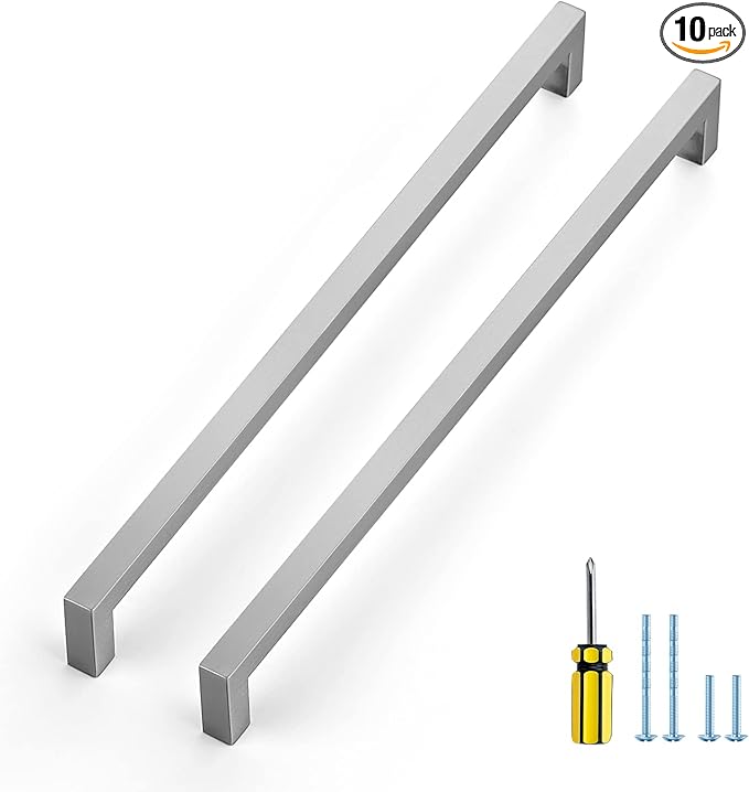 Ravinte 10 Pack Brushed Nickel Kitchen Cabinet Handles 12-3/5 Inch Cabinet Pulls Square Kitchen Hardware for Cabinet Drawer Pulls Drawer Handles Come with Screwdriver