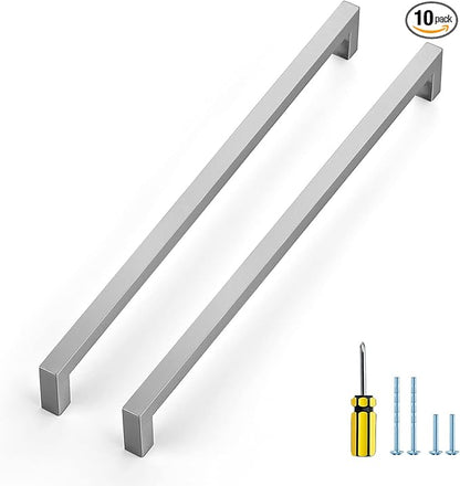 Ravinte 10 Pack Brushed Nickel Kitchen Cabinet Handles 12-3/5 Inch Cabinet Pulls Square Kitchen Hardware for Cabinet Drawer Pulls Drawer Handles Come with Screwdriver