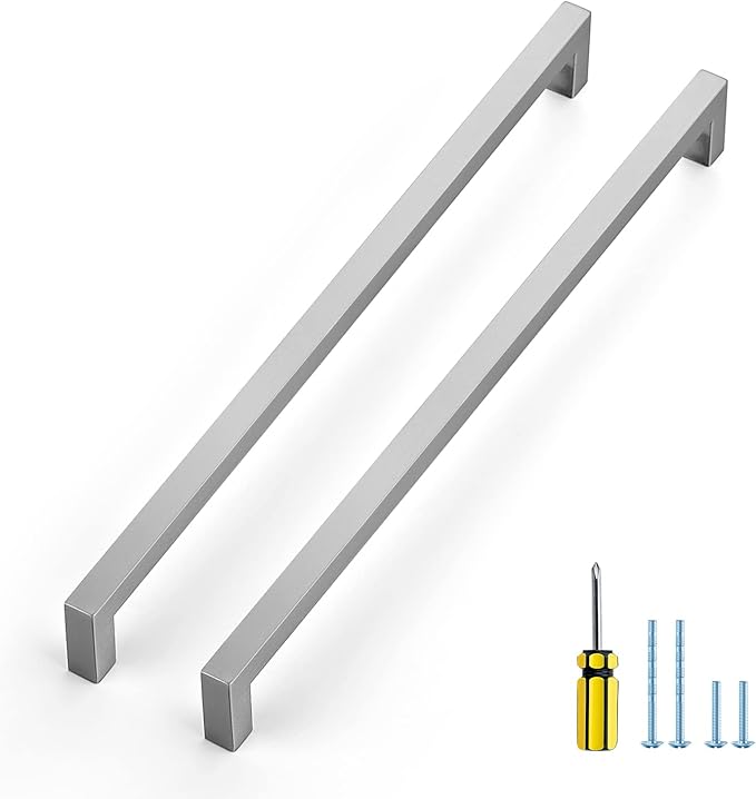 Ravinte 5 Pack Brushed Nickel Kitchen Cabinet Handles 12-3/5 Inch Cabinet Pulls Square Kitchen Hardware for Cabinet Drawer Pulls Drawer Handles Come with Screwdriver
