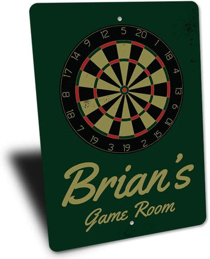 Brian's Game Room Personalized Name Aluminum Metal Sign for Man Cave Wall Decor Entertainment Space Hanging Plaque with Pre-Drilled Holes 12x18 Inch
