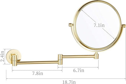 DOWRY 8-Inch Double-Sided Wall Mounted Makeup Mirror with 10x Magnification,14.4-Inch Extension,Gold Finish 1305J(8in,10x)