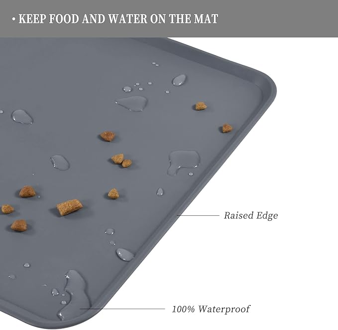 Waterproof Pet Feeding Mat with High Raised Edges, Heavier and Thicker Placemats for Cat Dog Water Bowl with BPA Free, Dogs Cats Food Mats for Messy Drinkers to Prevent Spill and Protect Floors-Mewly Pet