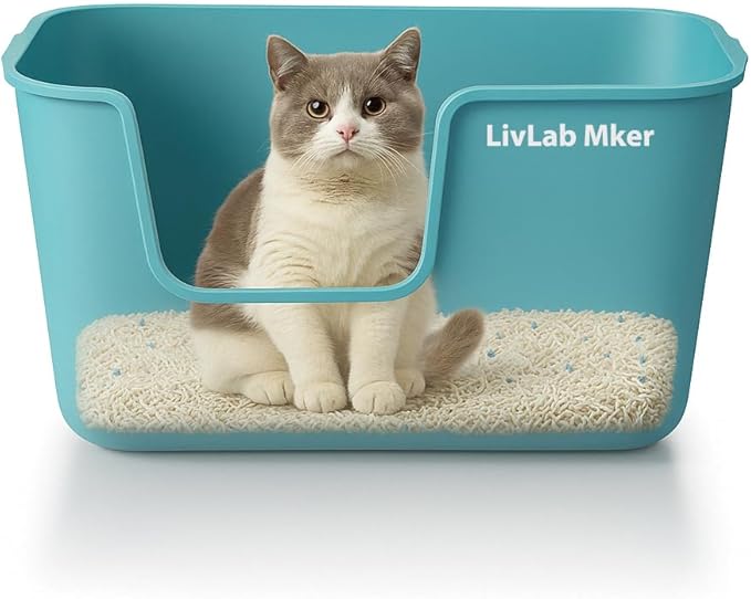Extra Large Cat Litter Box with High Sides - Splash-Proof Design for Big Cats & Multi-Cat Homes, 24.6in x 16.7in x 12.8in (Blue)-Mewly Pet