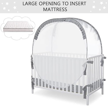 Pop Up Baby Crib Tent, Crib Net Canopy to Keep Baby in, Crib Mosquito Net with Viewing Window, Soft Mesh Cover & Pop Up Structure