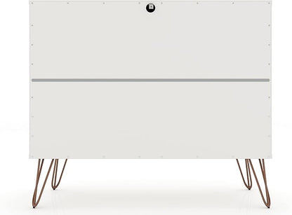 Manhattan Comfort Rockefeller 3 Drawer Dresser for Bedroom Storage, Nursery, Closet, Living Room, Entryway, TV Stand for Screens up to 32 Inches, Anti-Tip Kit Included, Set of 2, White