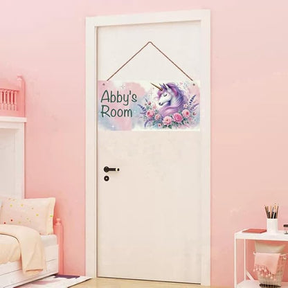 Personalized Vintage Unicorn Signs Magic Horse Sign For Kids Room Custom Name Door Wall Decor Flowers Floral Nursery Art Plate For Boys Room Girls Bedroom