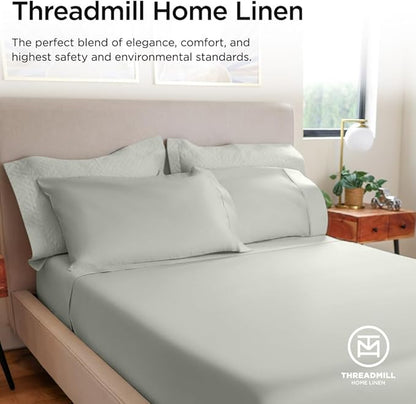Threadmill Luxury 800 Thread Count King 100% Cotton Sheets - Light Grey Sateen Weave Bed-Sheets, Better Than Egyptian Cotton, 4 Pc Solid Soft Bed Set, Fits 16" Deep Pocket
