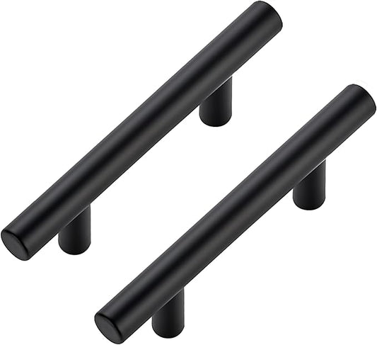 JOY DECOR 45 Pack Cabinet Handles, Black Cabinet Pulls, 3 in Hole Center Kitchen Hardware, Stainless Steel T Bar Handles for Dresser Drawers