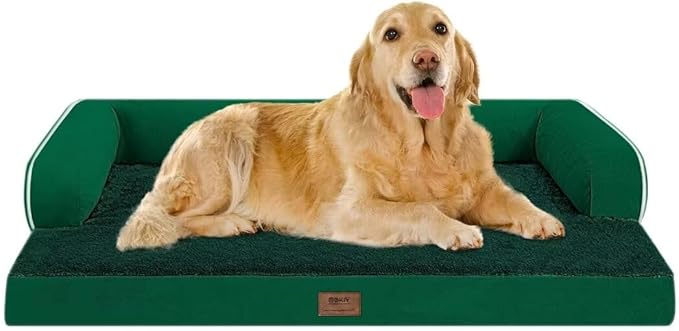 Large Dog Bed Orthopedic Washable - Waterproof Removable Cover - Medium XLarge Big Dogs - Egg Foam Couch - Emerald Dog Beds Bolster with Sides-Mewly Pet