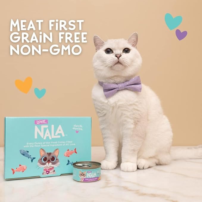LOVE, NALA - Natural Adult Cat Wet Food - Pate Variety Pack - Tuna, Chicken, Tuna and Salmon - Grain Free, Non-GMO, Fiber Blend, Minerals, Vitamins - 12 Pack 2.1 lbs.-Mewly Pet