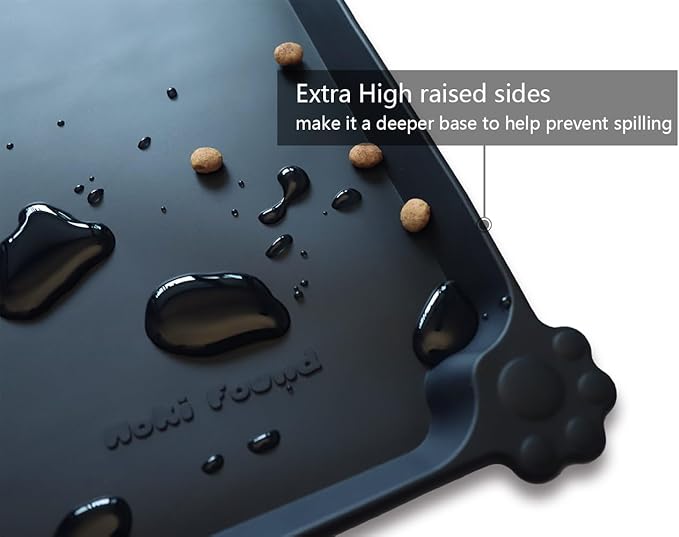 Hoki Found XX-Large Silicone Pet Food Mats - Non-Slip Dog & Cat Feeding Mats - Waterproof for Carpet - Black-Mewly Pet