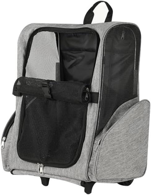Pet Trolley Bag Cat Dog Travel Bag Portable & Breathable Pet Carrier Backpack - Lightweight Dual-Shoulder Design for Easy Travel with Your Beloved Companion Scalable Pull Rod pet Bag (Grey)-Mewly Pet