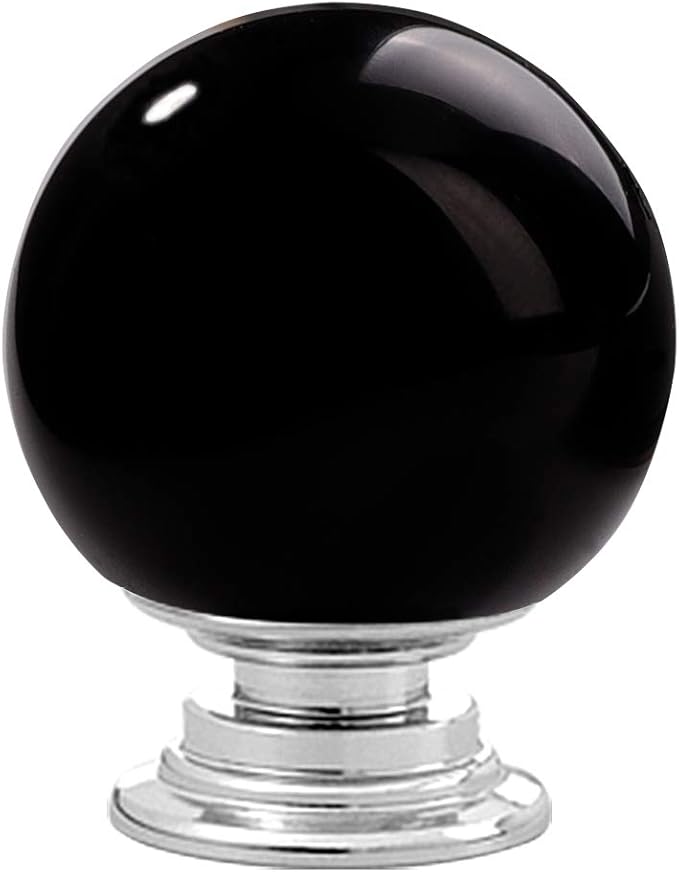 12 Pcs 30mm Round Shape Bubble Crystal Glass Cabinet Knobs with Screws Drawer Knob Pull Handle Used for Kitchen, Dresser, Door, Cupboard (Black)