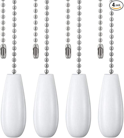 Ceiling Fan Chain Pulls Decorative Extension 12 Inches White Color Wooden Fan Pulls Set Ornaments for Ceiling Light Lamp 4 Pcs －Nickel