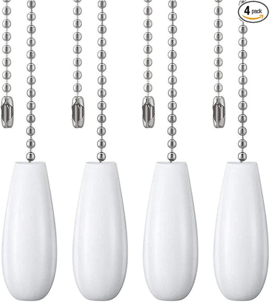 Ceiling Fan Chain Pulls Decorative Extension 12 Inches White Color Wooden Fan Pulls Set Ornaments for Ceiling Light Lamp 4 Pcs －Nickel