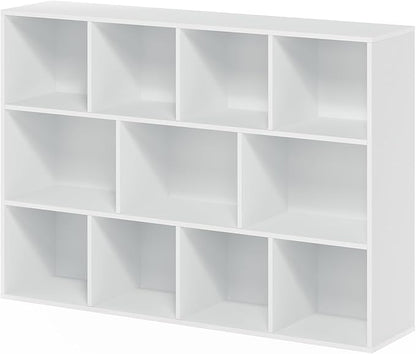 Furinno LUDER Book Shelf, 11-Cube Bookshelf, Reversible Bookcase, 9.4" x 29.1" x 41.7", for Living Room, Bedroom, Home Office, White