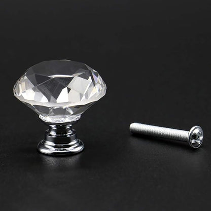 Joyhey 4 Pack 30 mm Diamond Shaped Glass Crystal Knobs with 3 Size Screws for Cabinet, Drawer, Cupboard, Dresser