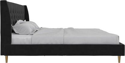 Novogratz The Her Majesty Upholstered Bed, King, Black Velvet