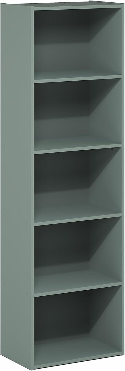 Furinno LUDER Book Shelf, 5-Tier Bookshelf, Bookcase, 9.4" x 15.8" x 52", for Living Room, Bedroom, Home Office, Sage Green