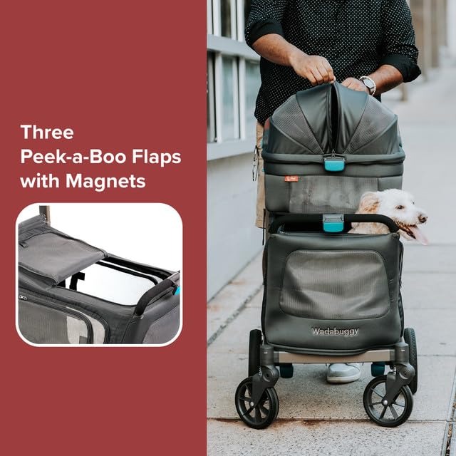Pet Two Foldable Cart - Adjustable & Portable Pet Stroller with Caddy, Foam Filled Rubber Wheels, Storage - Carriage for Small & Medium Dogs, Cats Under 75 lbs-Mewly Pet