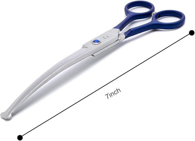 LovinPet Pet Grooming Scissors Curved Right/Left-Handed Pet Round-Tip Grooming 6CR Stainless Steel Safety trimming shears for Dogs and Cats (Easy use Curved Scissor)-Mewly Pet